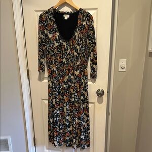 Maeve Floral Long Sleeve Dress - Black, Red, White